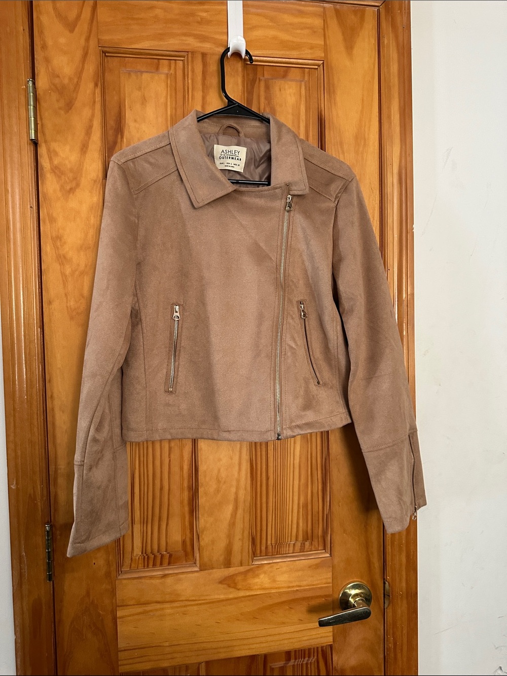 Ashley Stewart Taupe Suede-Look Asymmetrical Zip Jacket